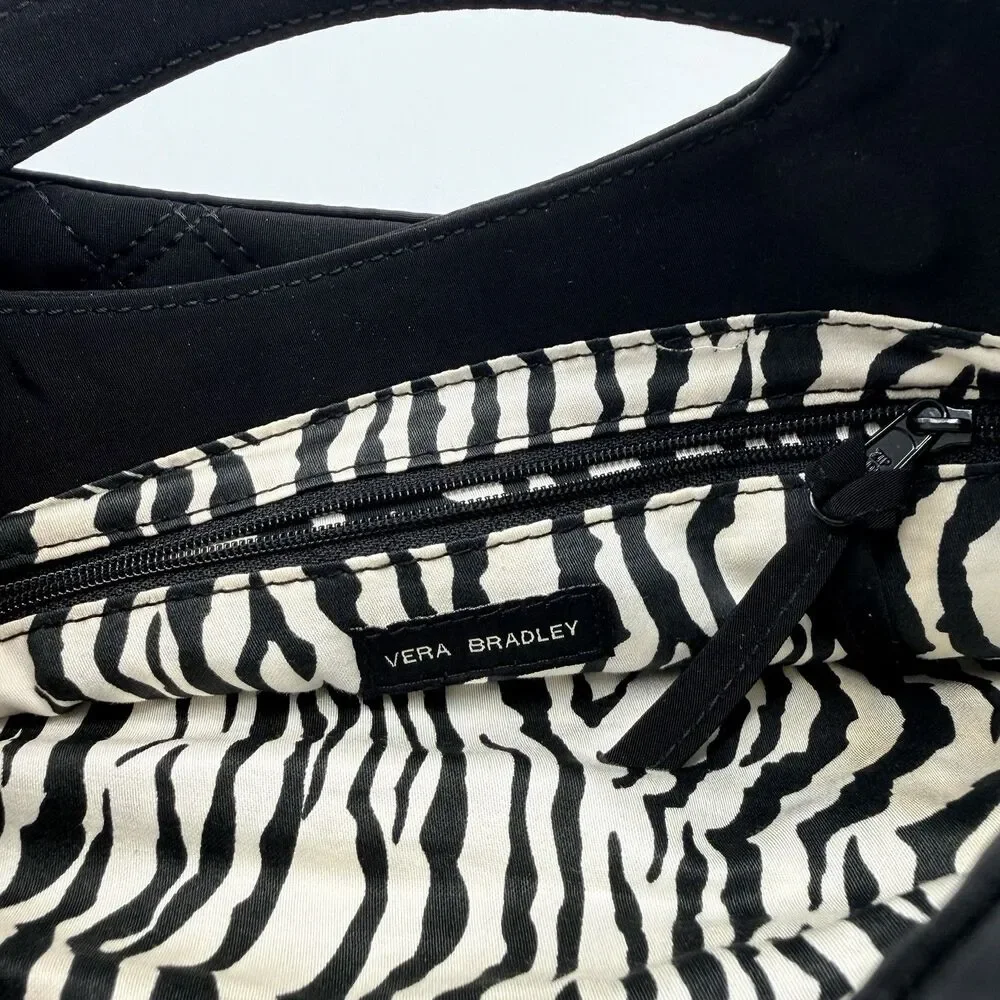 Vera Bradley Black Quilted Magnetic Clutch Purse Handheld Bag Zebra Lining Y2K